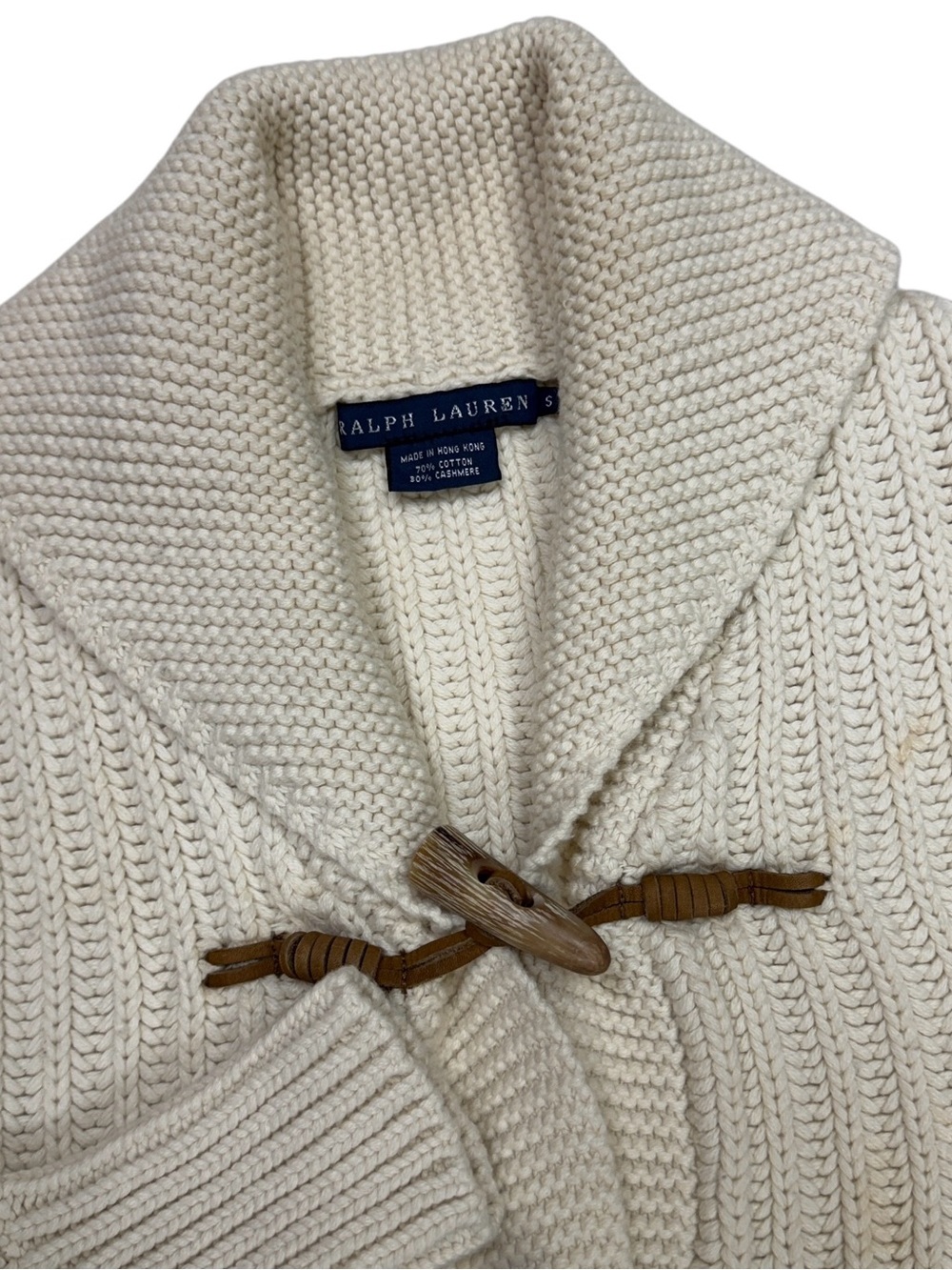 Ralph Lauren Fisherman Cardigan Sweater Women Small Cream Cashmere Shawl Toggle
